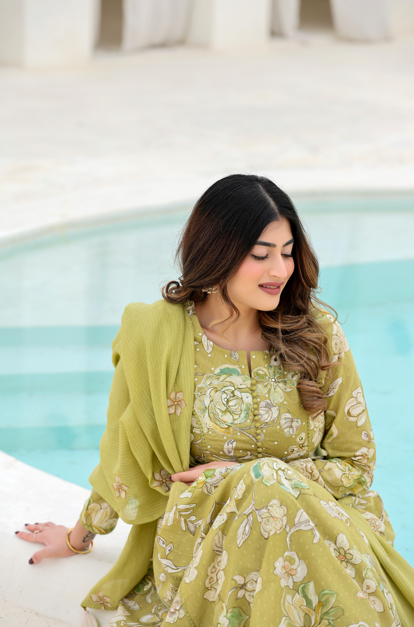Olive Bloom Cotton Suit Set
