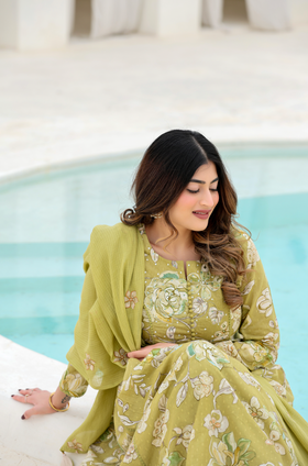Olive Bloom Cotton Suit Set