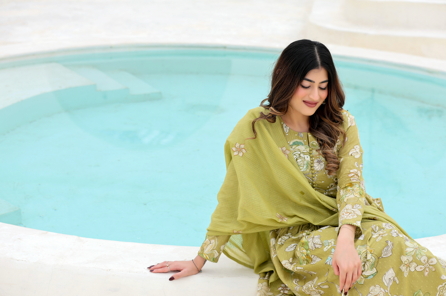 Olive Bloom Cotton Suit Set