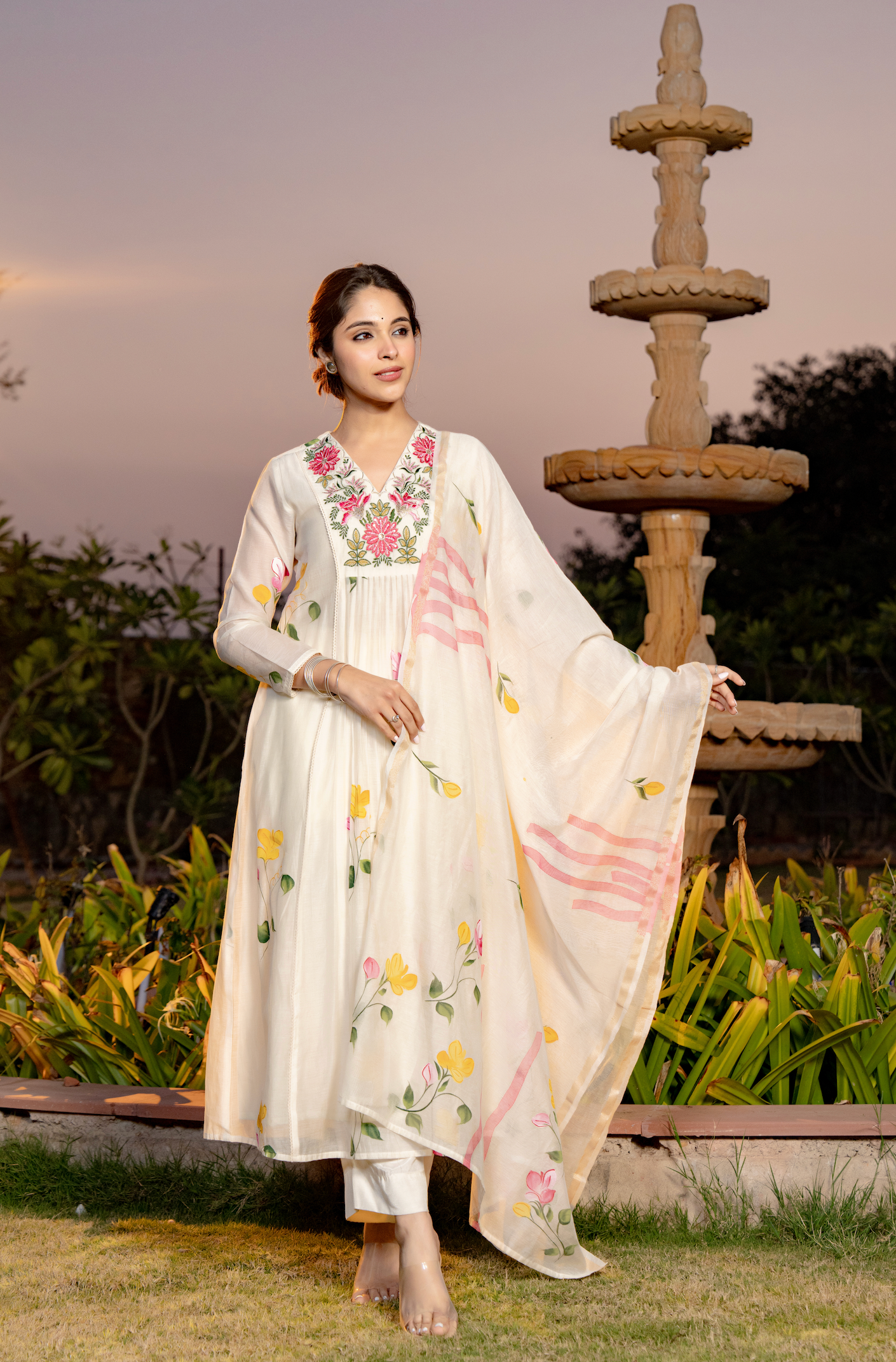 Ivory Bloom Chanderi Suit Set