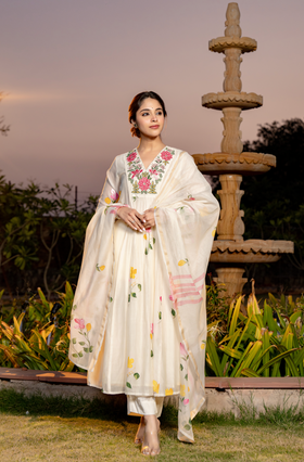 Ivory Bloom Chanderi Suit Set