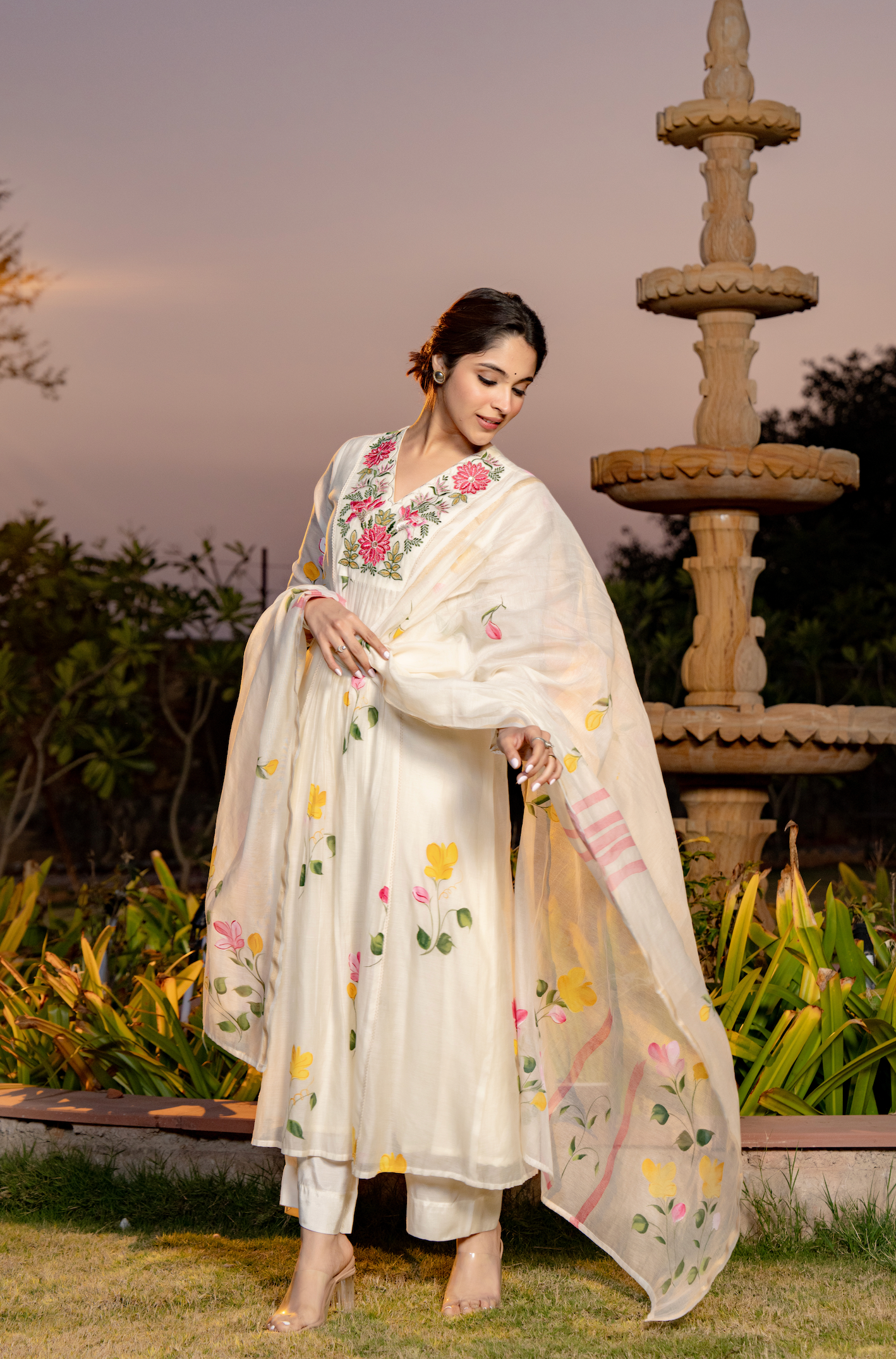 Ivory Bloom Chanderi Suit Set