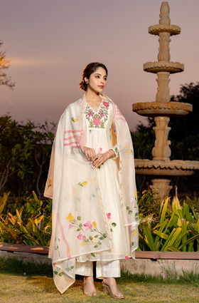 Ivory Bloom Chanderi Suit Set