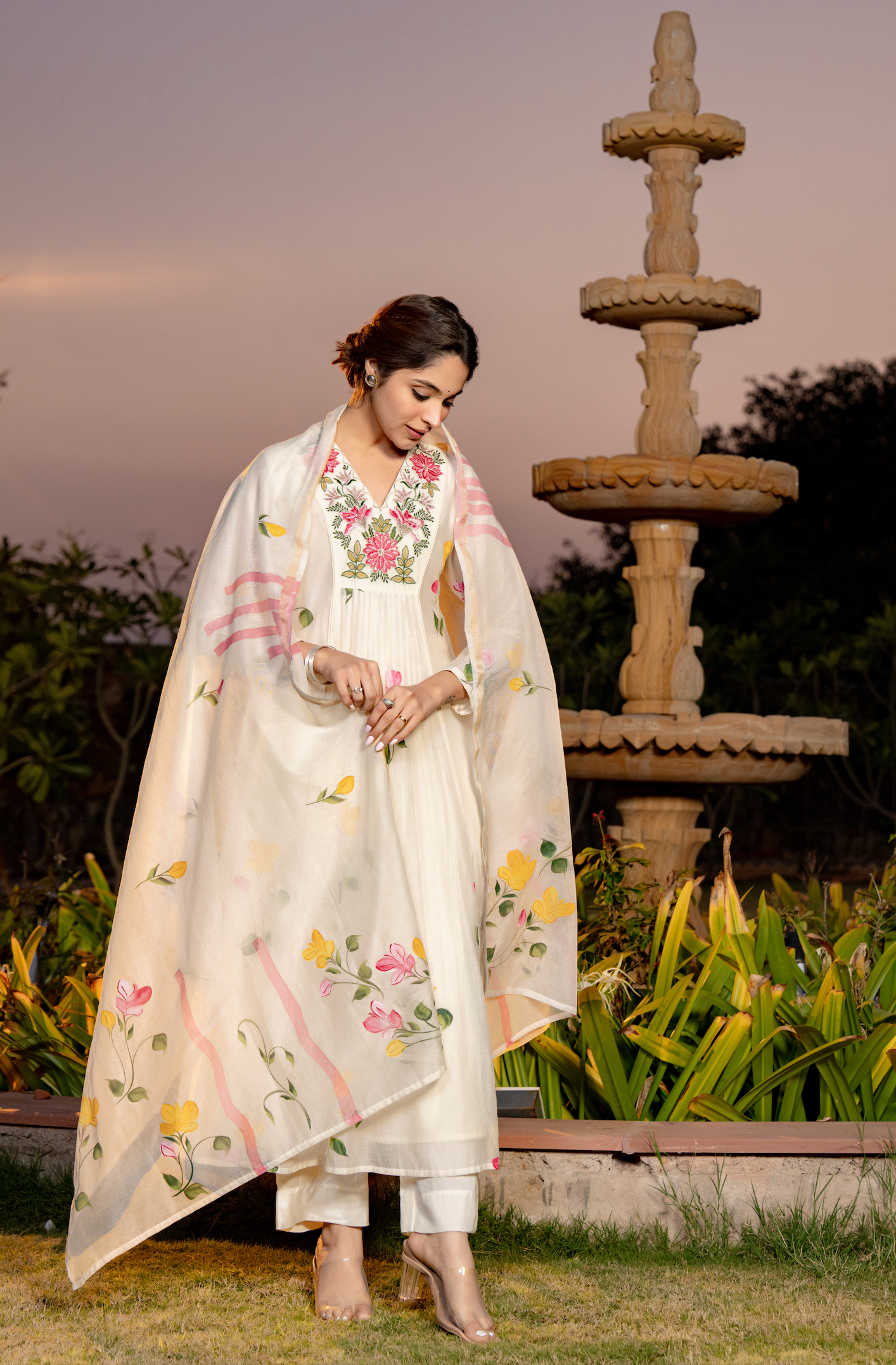 Ivory Bloom Chanderi Suit Set
