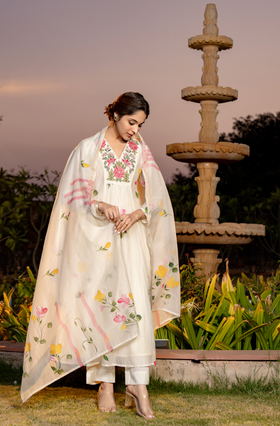 Ivory Bloom Chanderi Suit Set