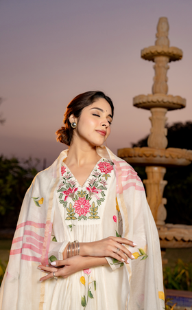 Ivory Bloom Chanderi Suit Set