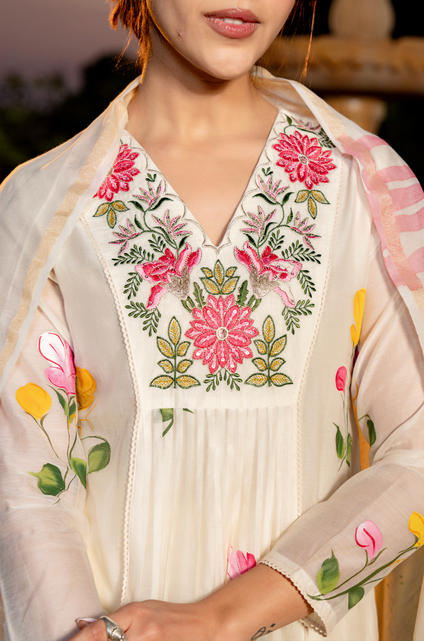 Ivory Bloom Chanderi Suit Set