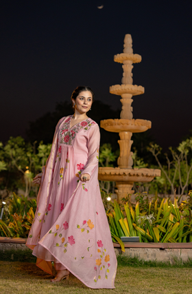 Rosy Bloom Chanderi Suit Set