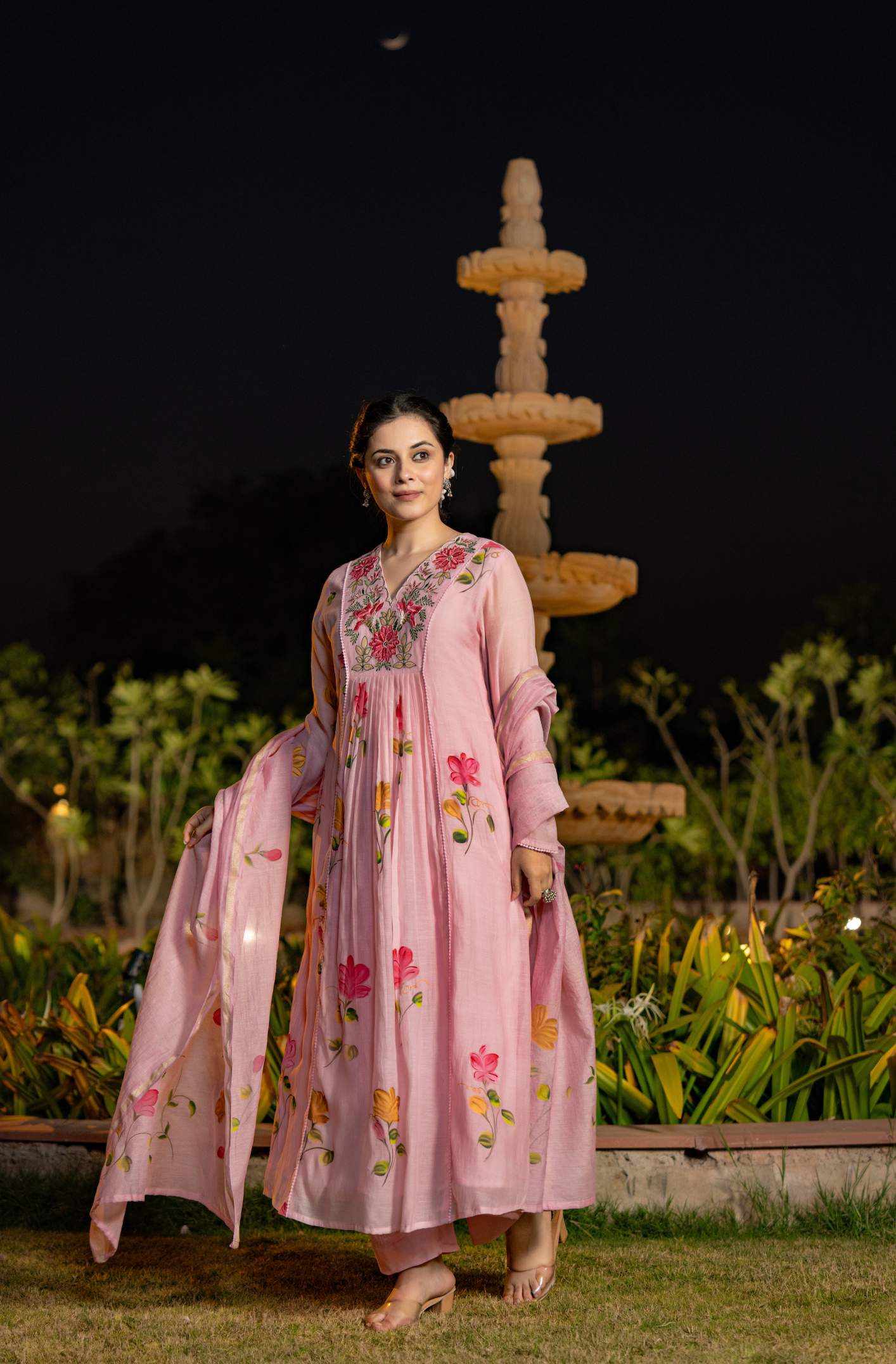 Rosy Bloom Chanderi Suit Set