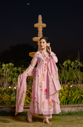 Rosy Bloom Chanderi Suit Set