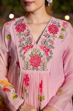 Rosy Bloom Chanderi Suit Set