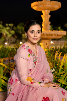 Rosy Bloom Chanderi Suit Set