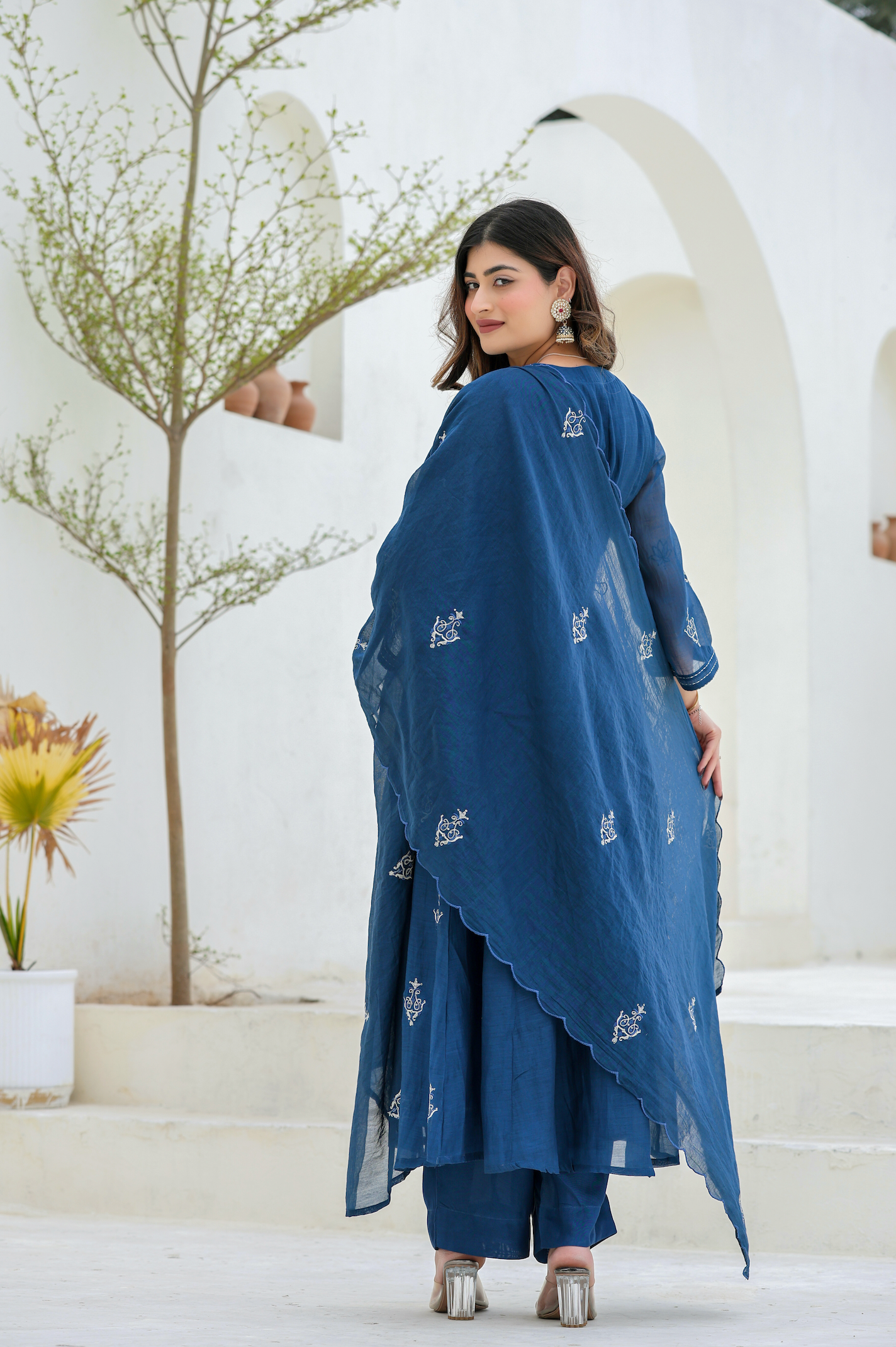 Indigo Bloom Ensemble Chanderi Suit Set