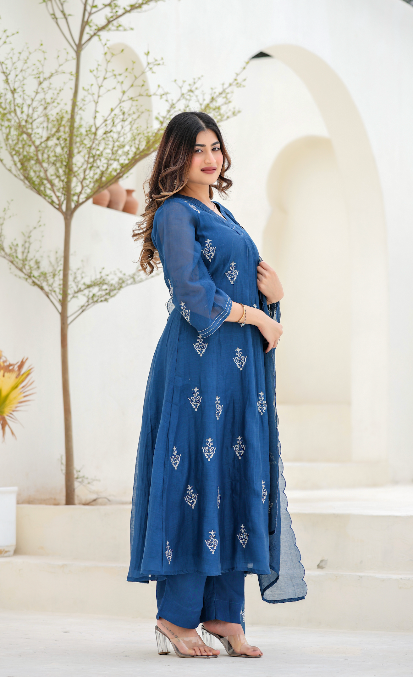 Indigo Bloom Ensemble Chanderi Suit Set