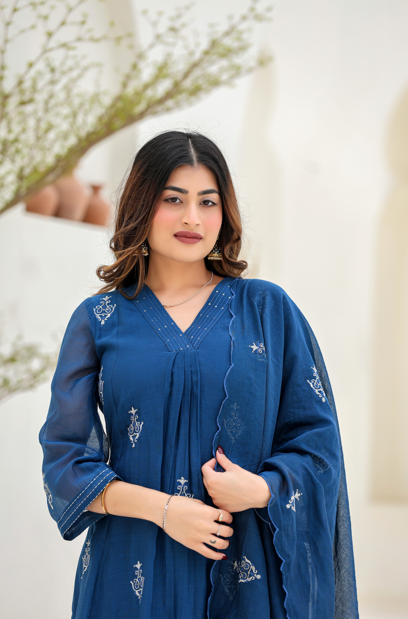 Indigo Bloom Ensemble Chanderi Suit Set