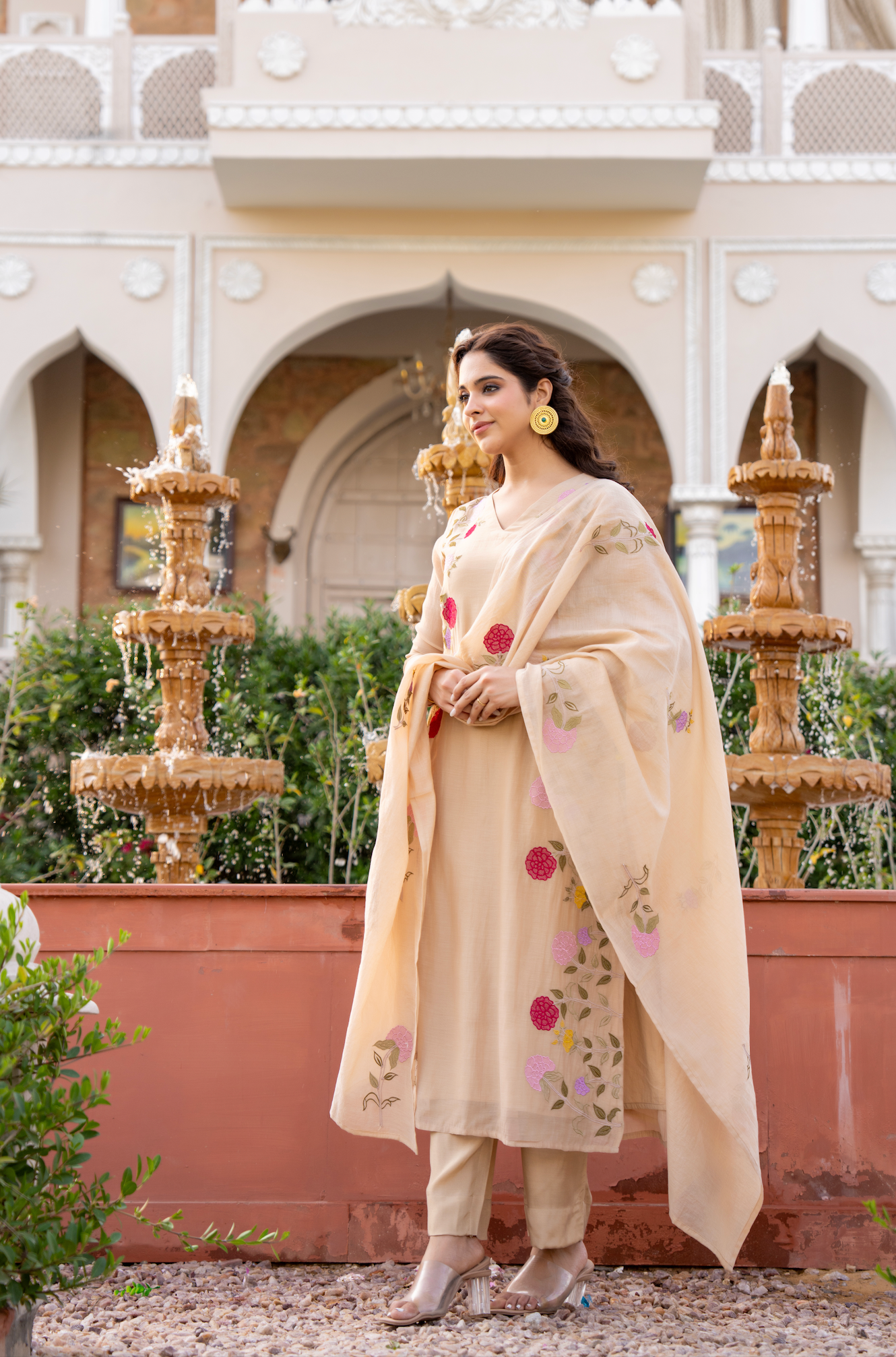 Ivory Blossom Chanderi Suit Set
