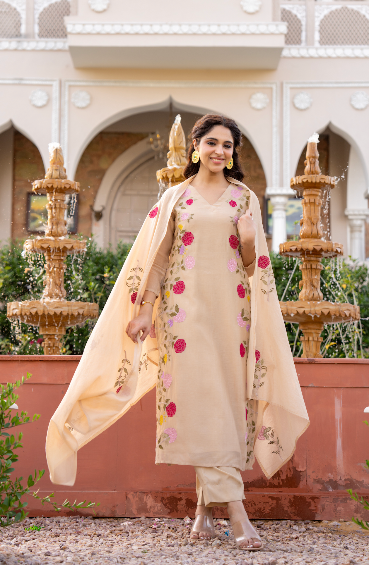 Ivory Blossom Chanderi Suit Set