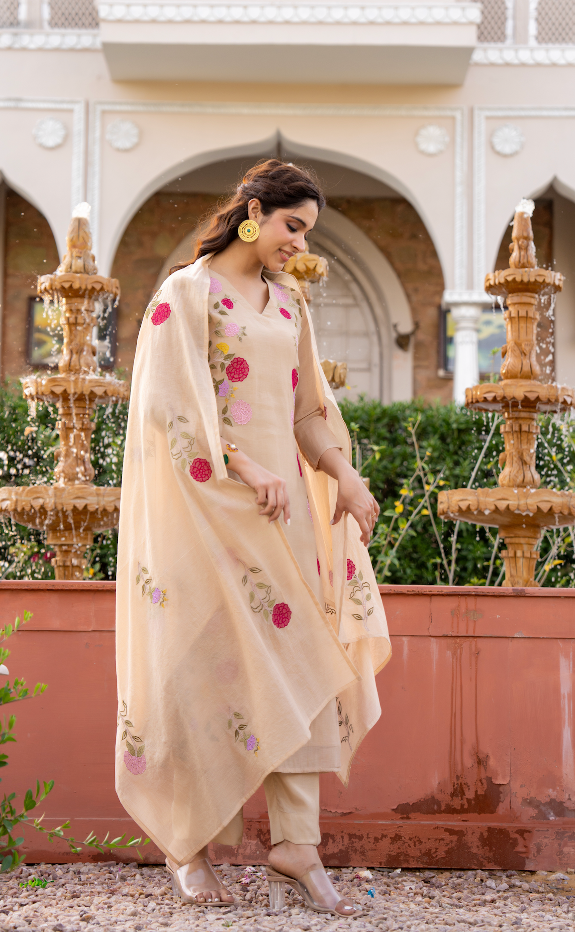 Ivory Blossom Chanderi Suit Set