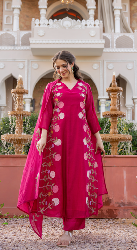Crimson Blush Chanderi Suit Set