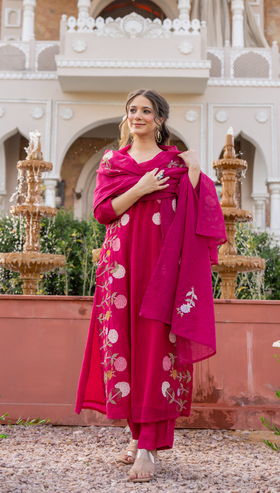 Crimson Blush Chanderi Suit Set