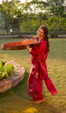 Crimson Blush Chanderi Suit Set