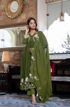 Emerald Aura Crush Cotton Suit Set
