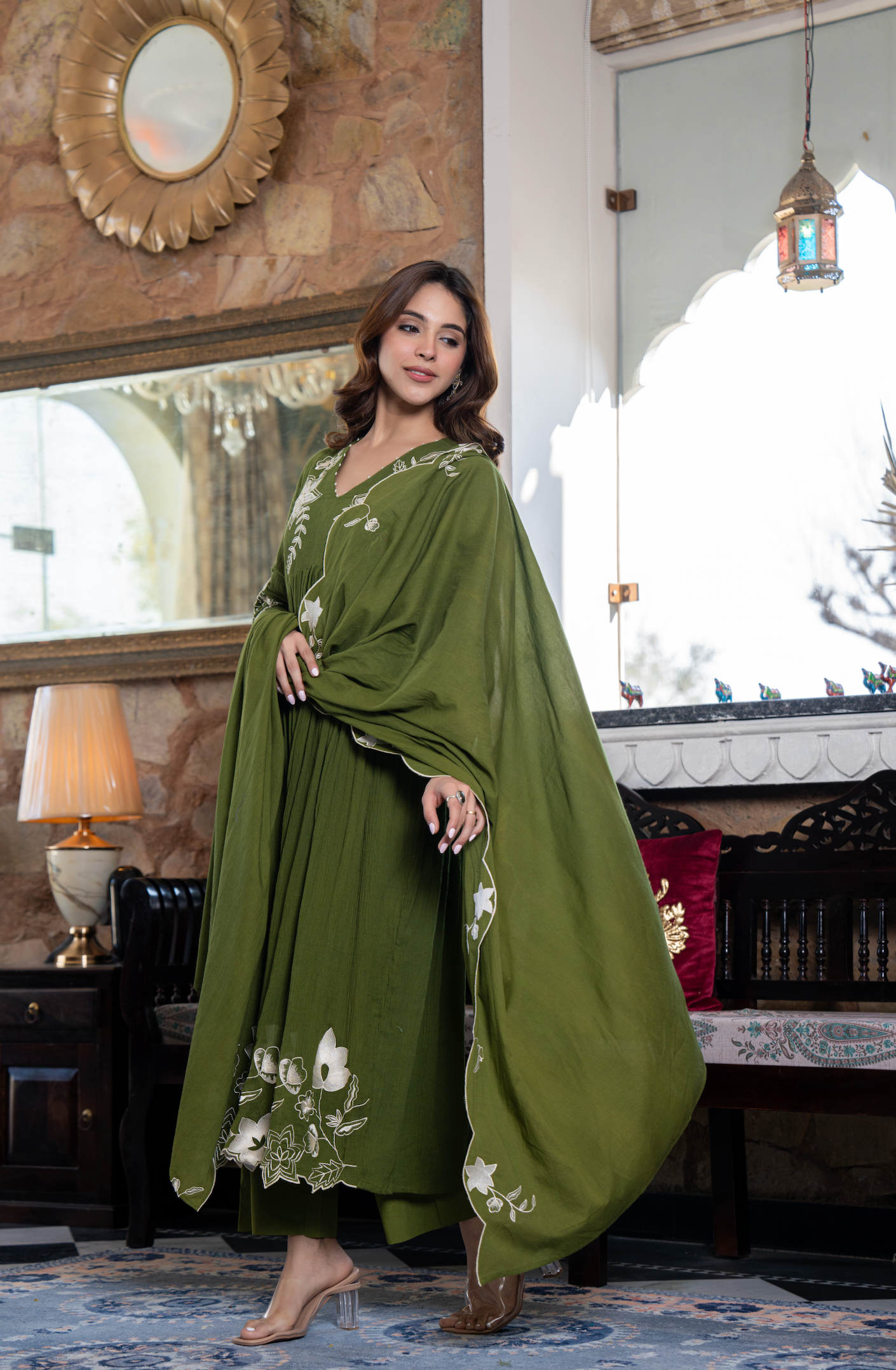 Emerald Aura Crush Cotton Suit Set
