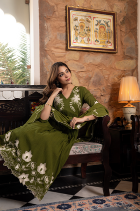 Emerald Aura Crush Cotton Suit Set