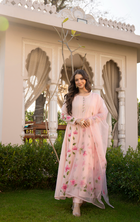 Blossom Pink Chanderi Suit Set