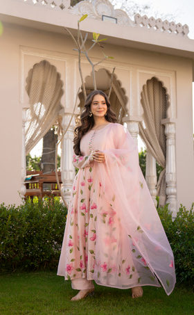 Blossom Pink Chanderi Suit Set