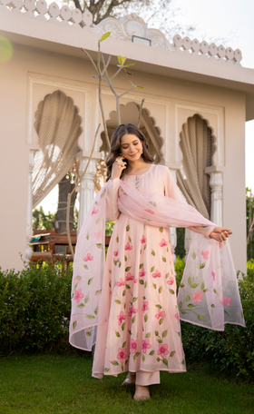 Blossom Pink Chanderi Suit Set