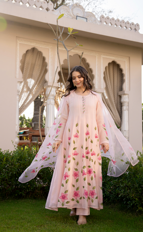 Blossom Pink Chanderi Suit Set
