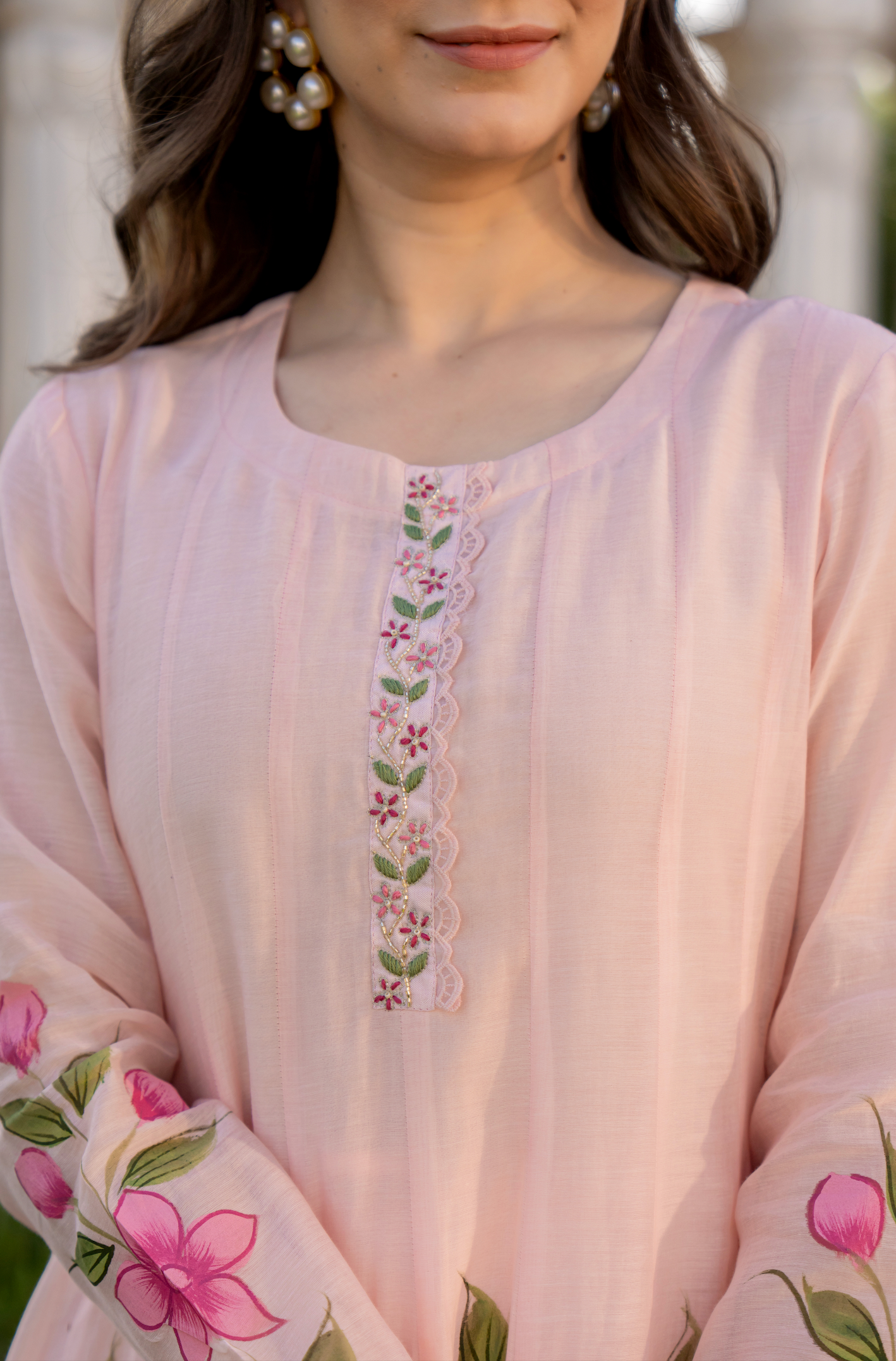 Blossom Pink Chanderi Suit Set