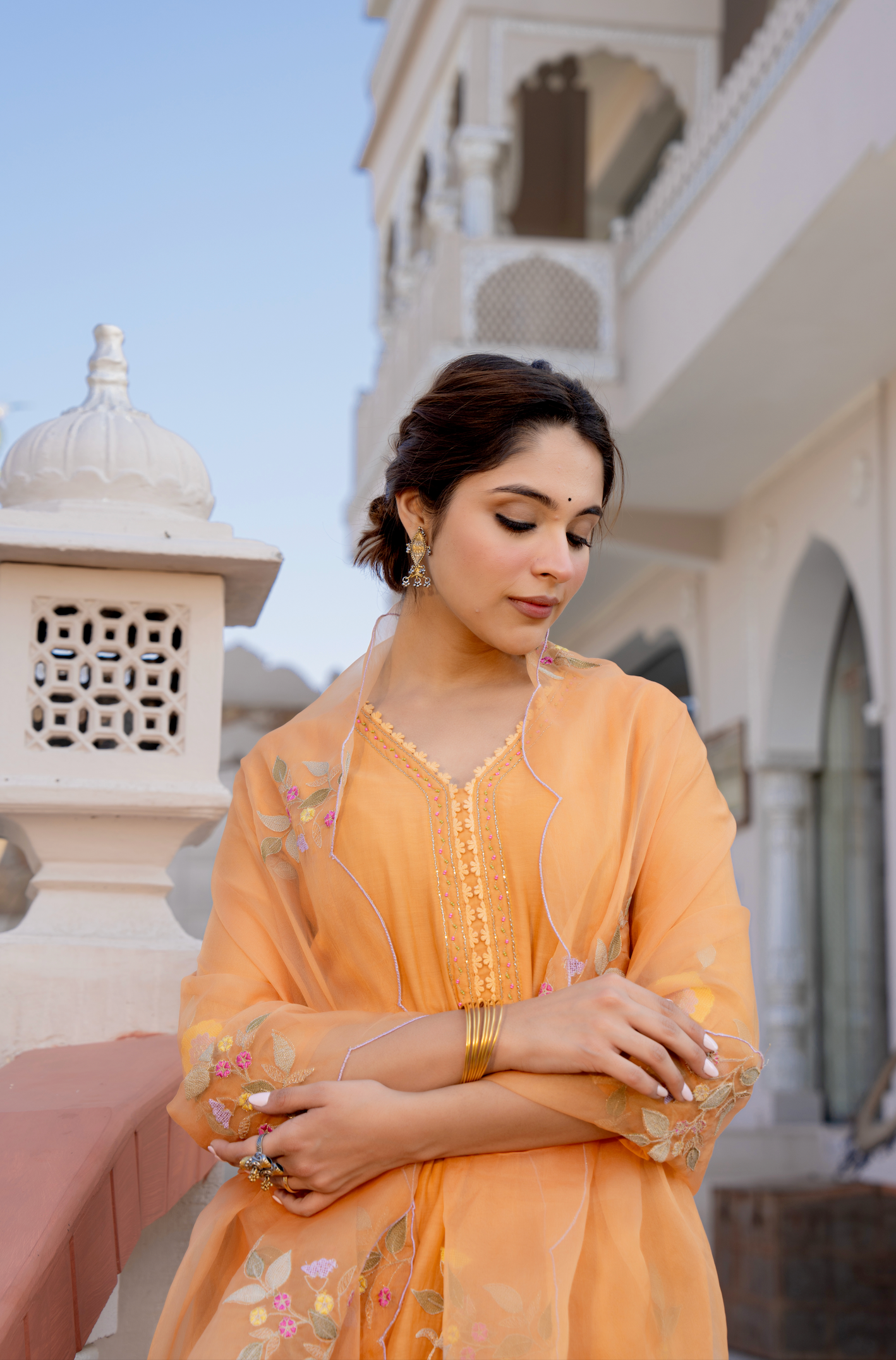 Coral Flame Mul Chanderi Suit Set