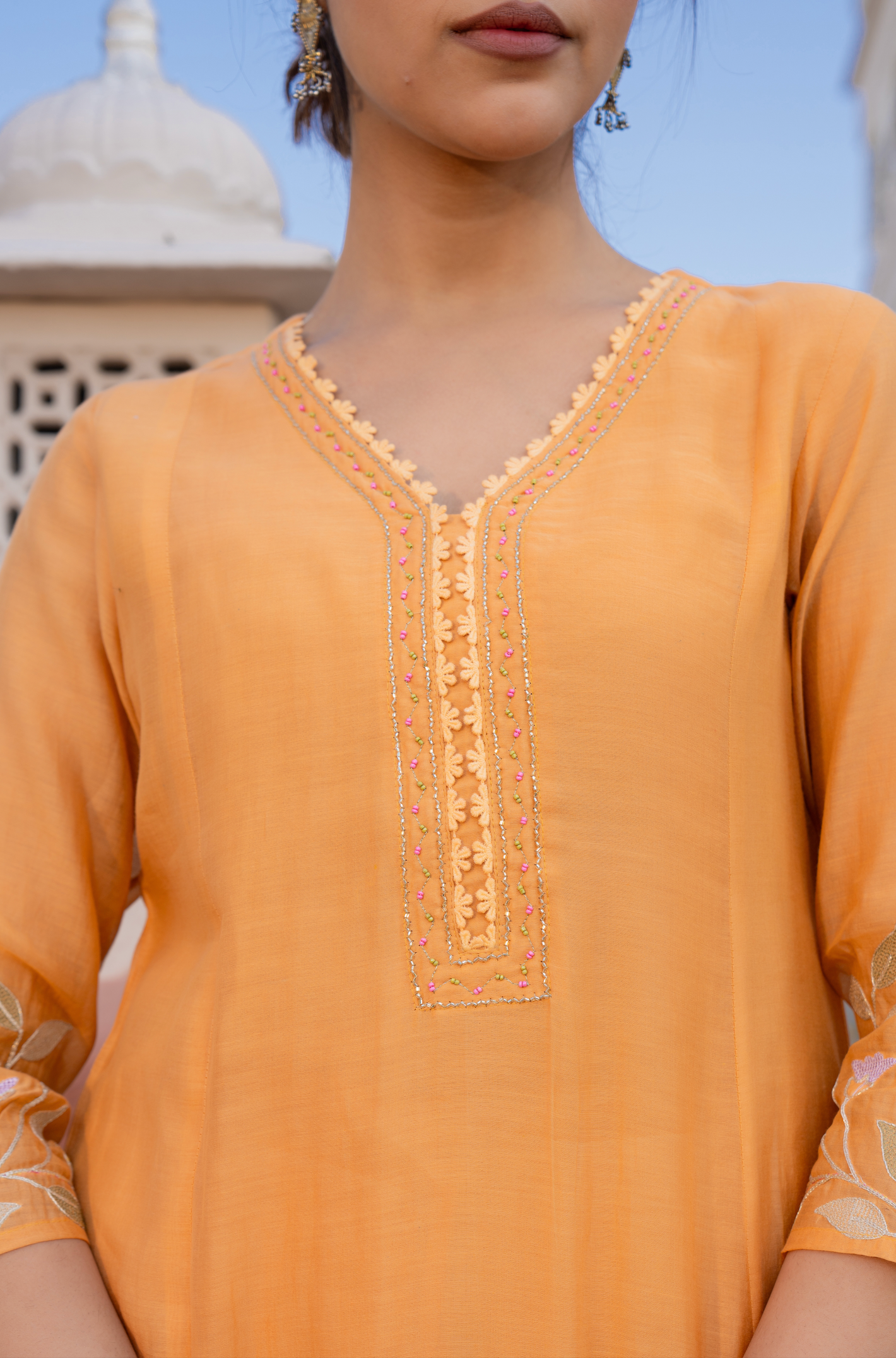 Coral Flame Mul Chanderi Suit Set