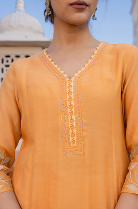 Coral Flame Mul Chanderi Suit Set