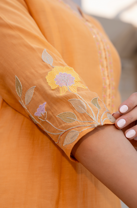 Coral Flame Mul Chanderi Suit Set