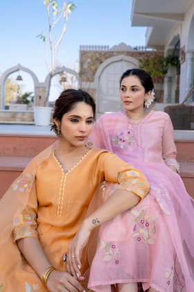 Coral Flame Mul Chanderi Suit Set