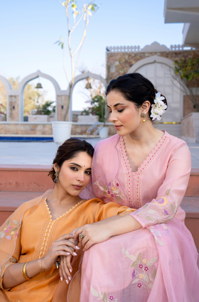 Coral Flame Mul Chanderi Suit Set