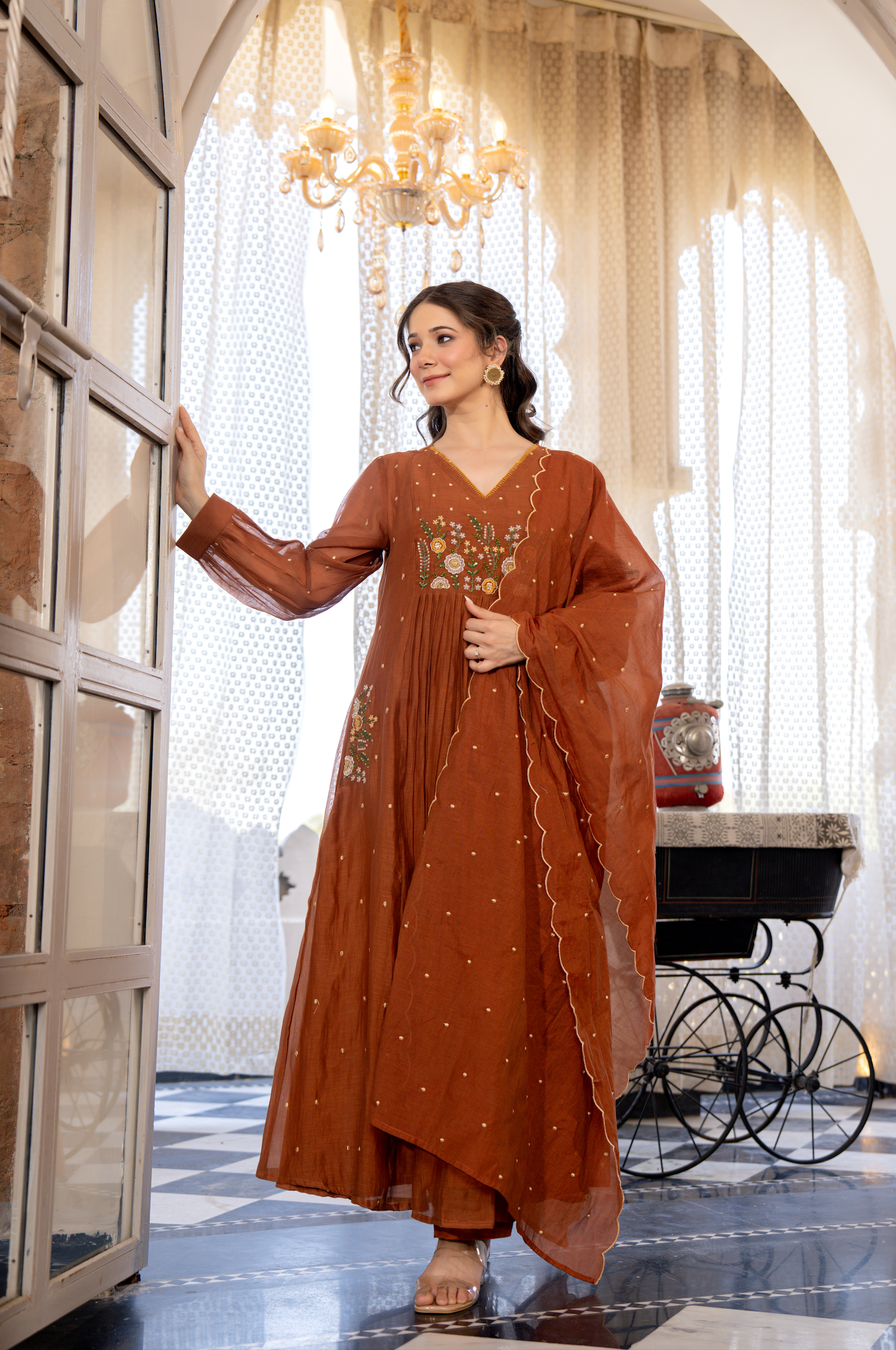 Hazel Haze Mul Chanderi Suit Set