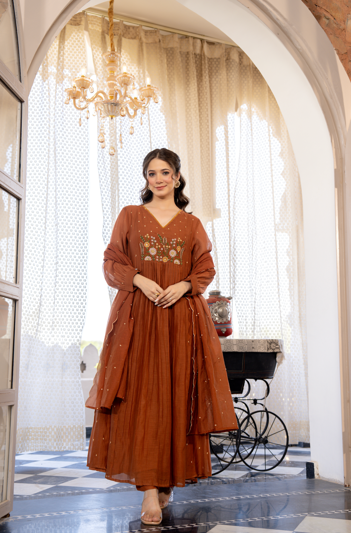 Hazel Haze Mul Chanderi Suit Set