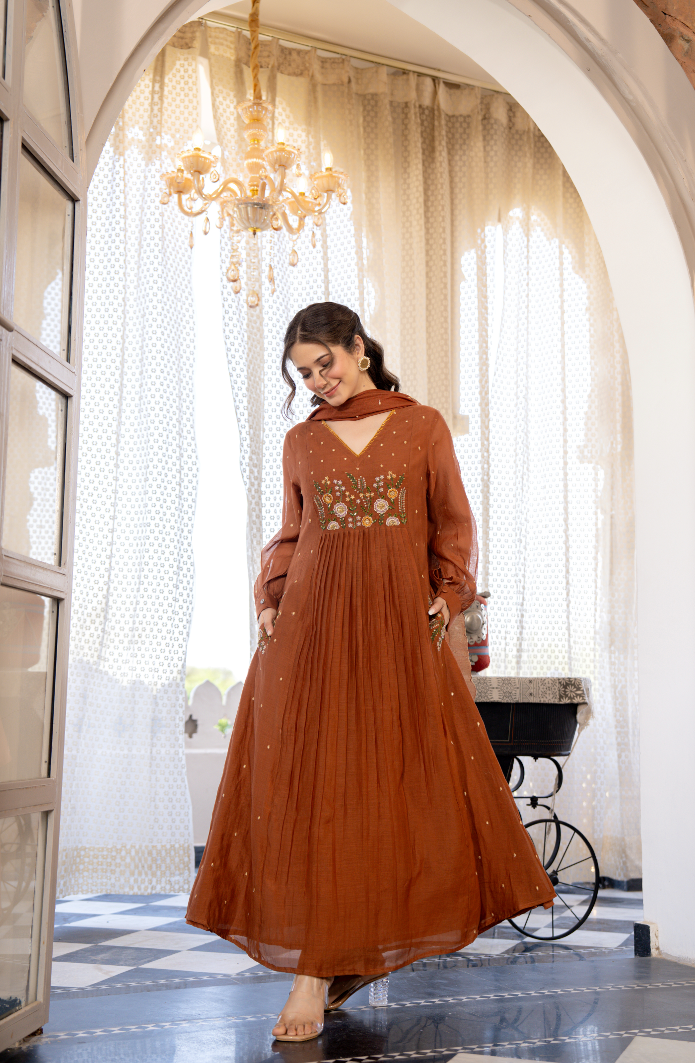 Hazel Haze Mul Chanderi Suit Set