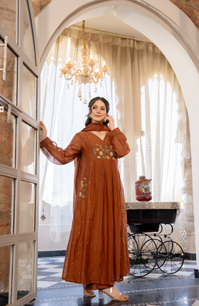Hazel Haze Mul Chanderi Suit Set