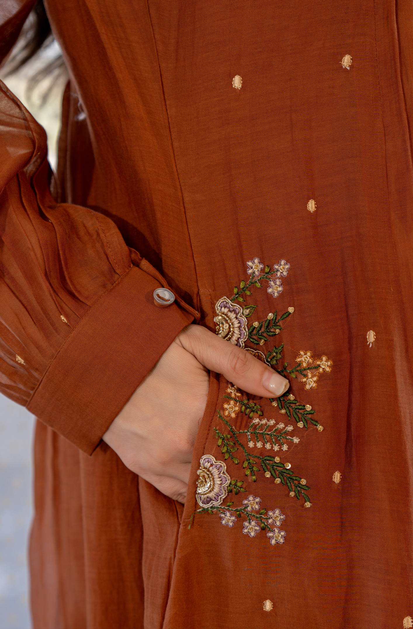 Hazel Haze Mul Chanderi Suit Set