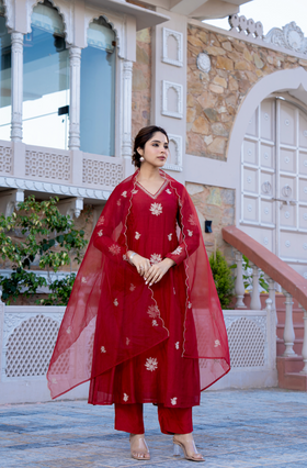 Berry Blush Chanderi Suit Set