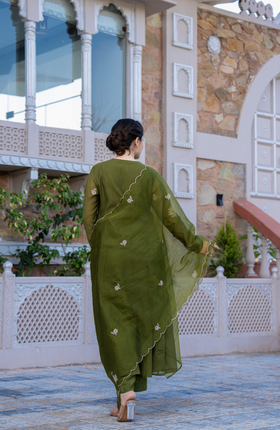 Olive Bloom Chanderi Suit Set