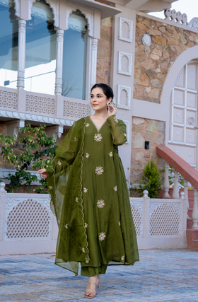 Olive Bloom Chanderi Suit Set