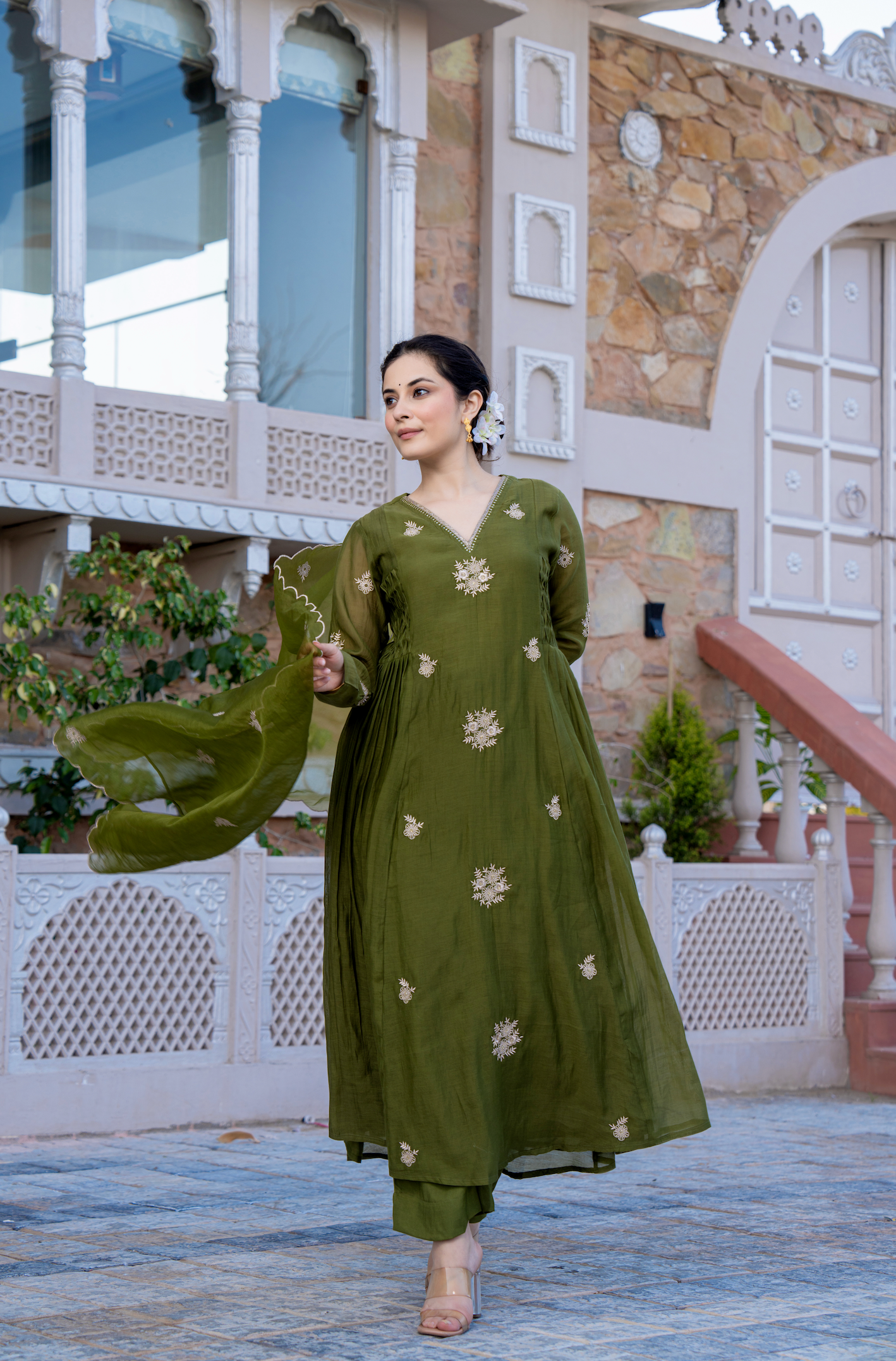 Olive Bloom Chanderi Suit Set