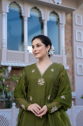 Olive Bloom Chanderi Suit Set