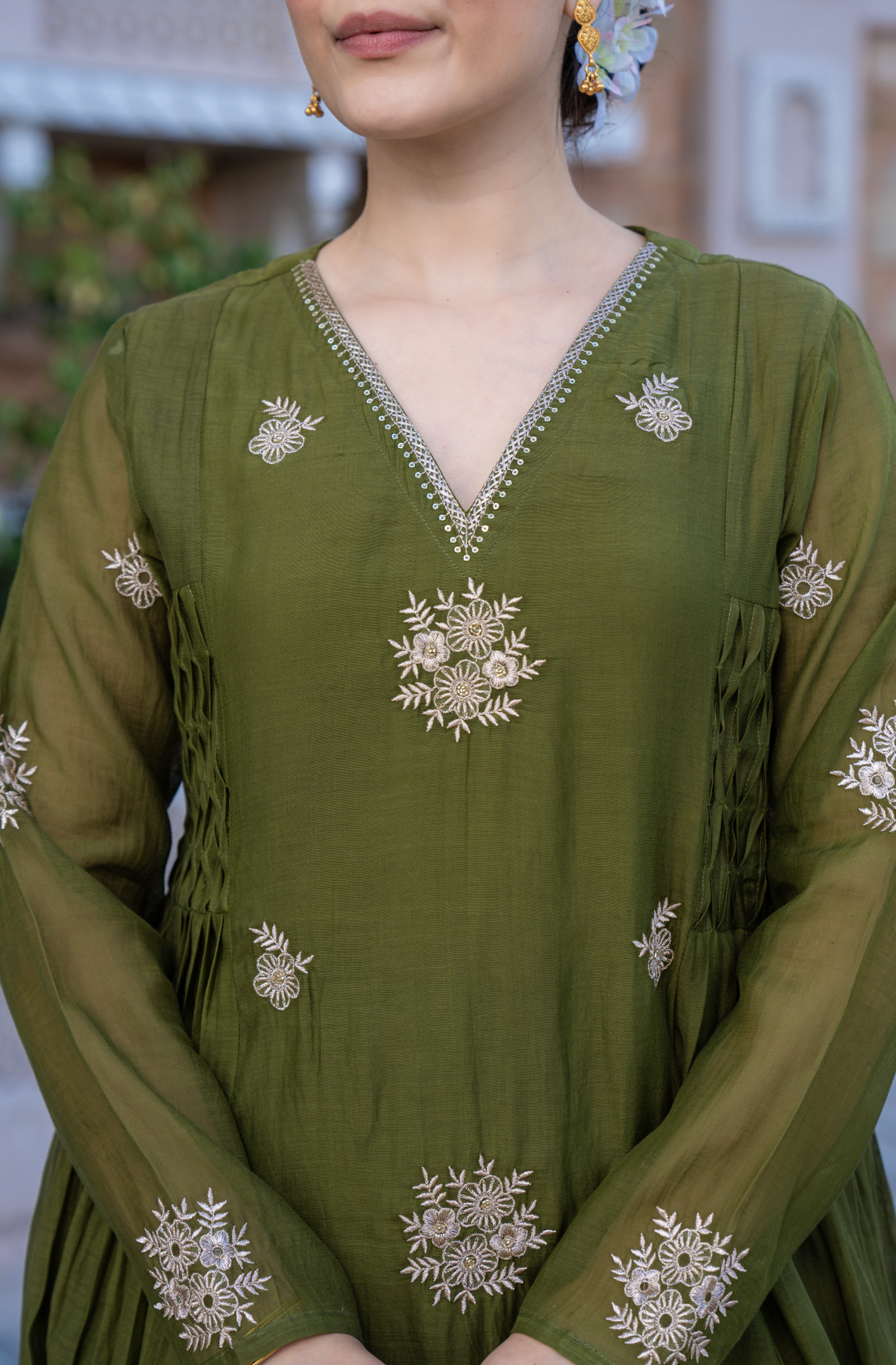 Olive Bloom Chanderi Suit Set